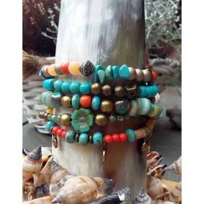 Ibiza armband turquoise/ oranje Ibiza armband turquoise/ oranje